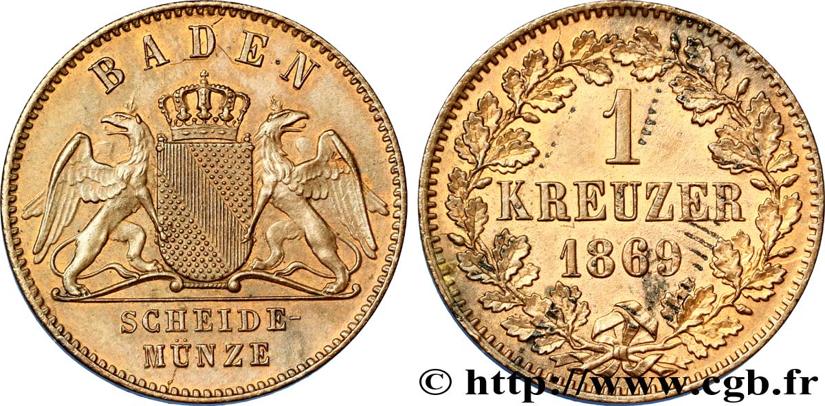 ALEMANIA - BADEN 1 Kreuzer Grand-Duché de Bade 1869  EBC 