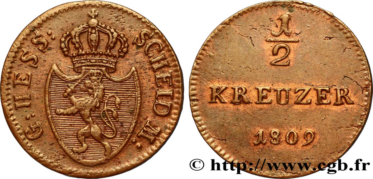GERMANY - HESSE 1/2 Kreuzer Hesse-Darmstadt 1801  AU 