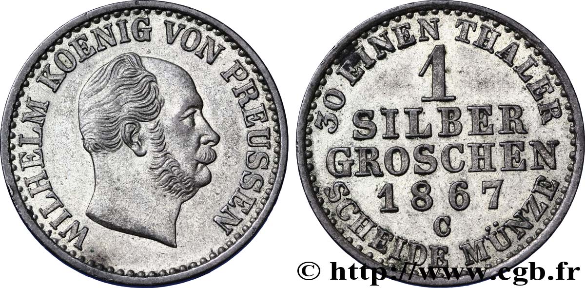 ALEMANIA - PRUSIA 1 Silbergroschen Royaume de Prusse Guillaume Ier 1867 Francfort - C EBC 