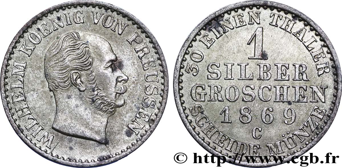 ALEMANIA - PRUSIA 1 Silbergroschen (1/30 Thaler) Guillaume 1869 Francfort - C EBC 