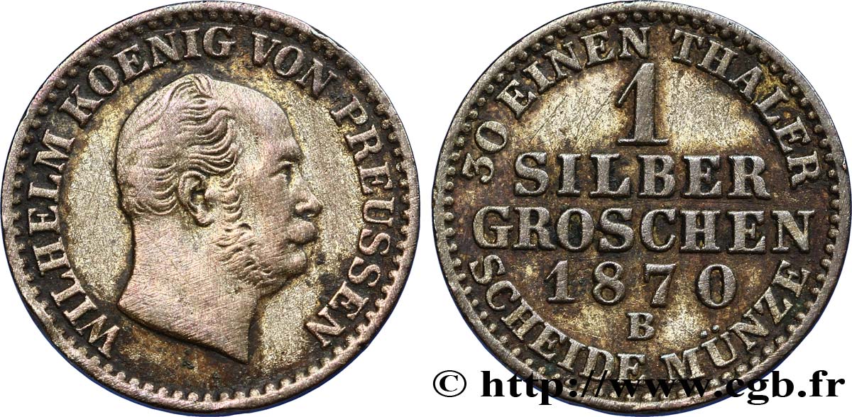 GERMANIA - PRUSSIA 1 Silbergroschen (1/30 Thaler) Guillaume 1869 Hanovre - B BB 