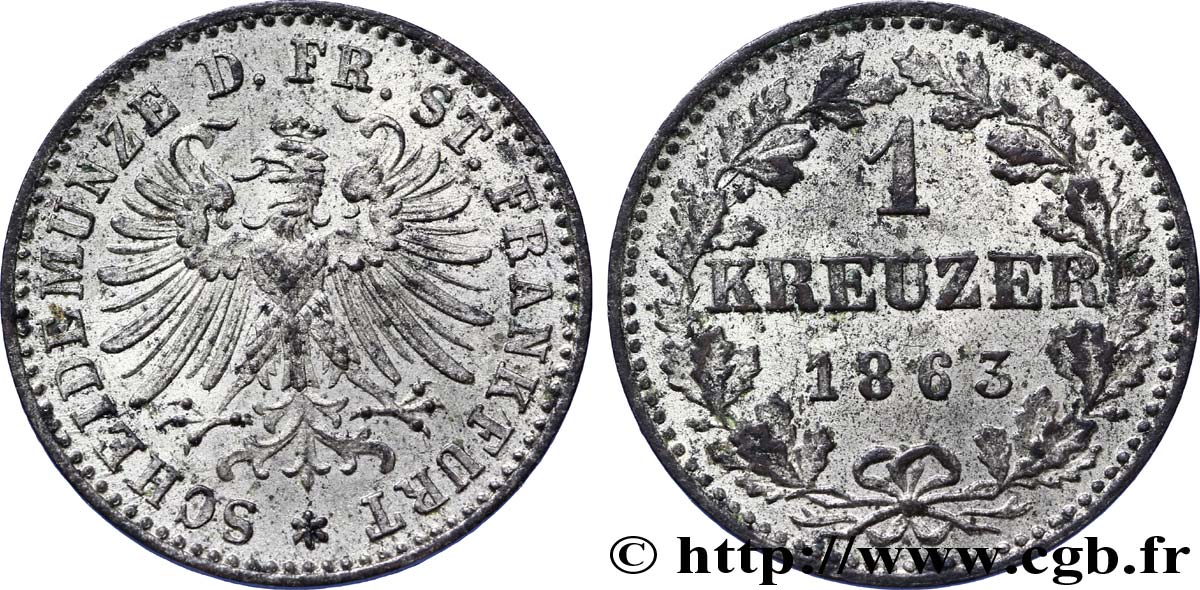 GERMANY - FRANKFURT FREE CITY 1 Kreuzer 1863 Francfort AU 