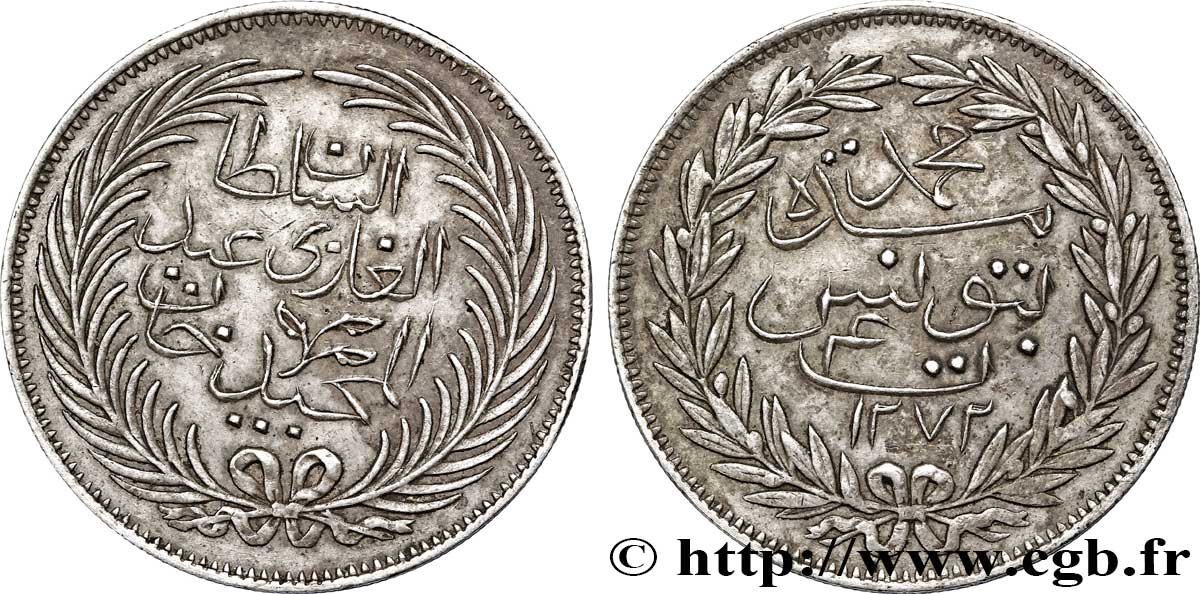 TUNESIEN 4 Piastres en argent Abdul-Medjid AH1272 1855 Tunis VZ 