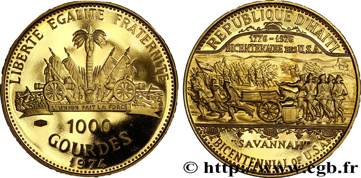 HAITI 1000 Gourdes Proof bicentenaire des États-Unis 1974  SC 