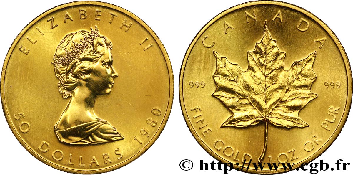 KANADA 50 Dollars or  maple leaf  Elisabeth II 1980  fST 