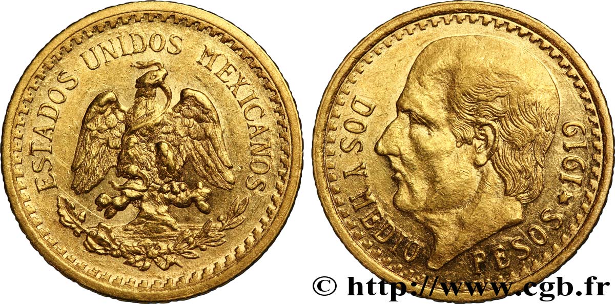 MÉXICO 2 1/2 Pesos or Aigle du Mexique / Miguel Hidalgo 1919 Mexico EBC 