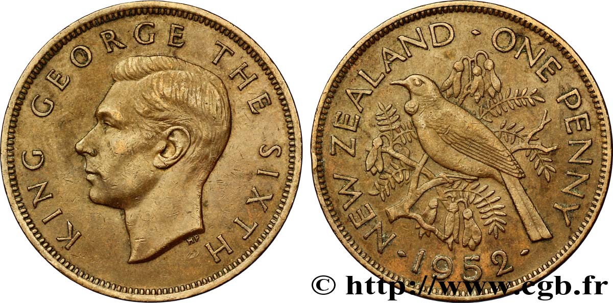 NUOVA ZELANDA
 1 Penny George VI / oiseau Tui 1952  q.SPL 