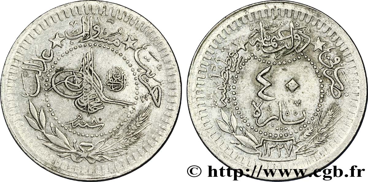TURQUíA 40 Para Muhammad V AH1327 / 8 1916 Constantinople MBC+ 