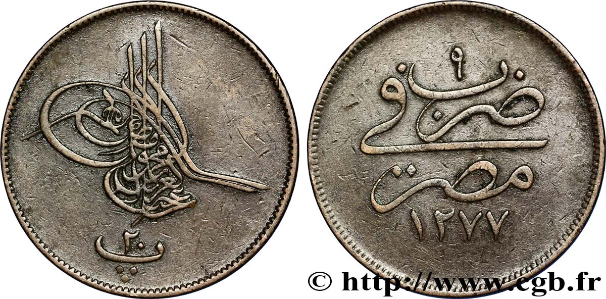 EGIPTO 20 Para Abdul Aziz an 1277 an 9 1868 Misr MBC 