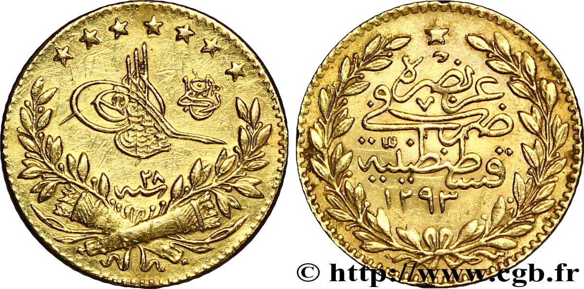 TÜRKEI 25 Kurush en or Sultan Abdülhamid II AH 1293, An 27 1901 Constantinople VZ 