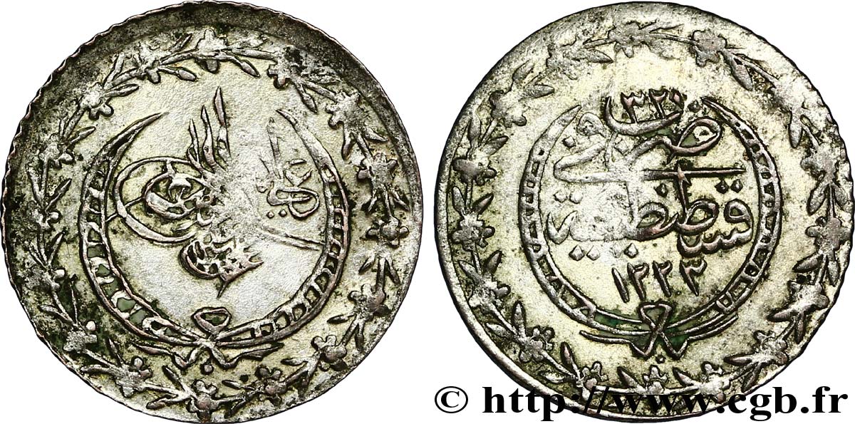 TURKEY 20 Para frappe au nom de Mahmud II AH1223 an 32 1838 Constantinople XF 