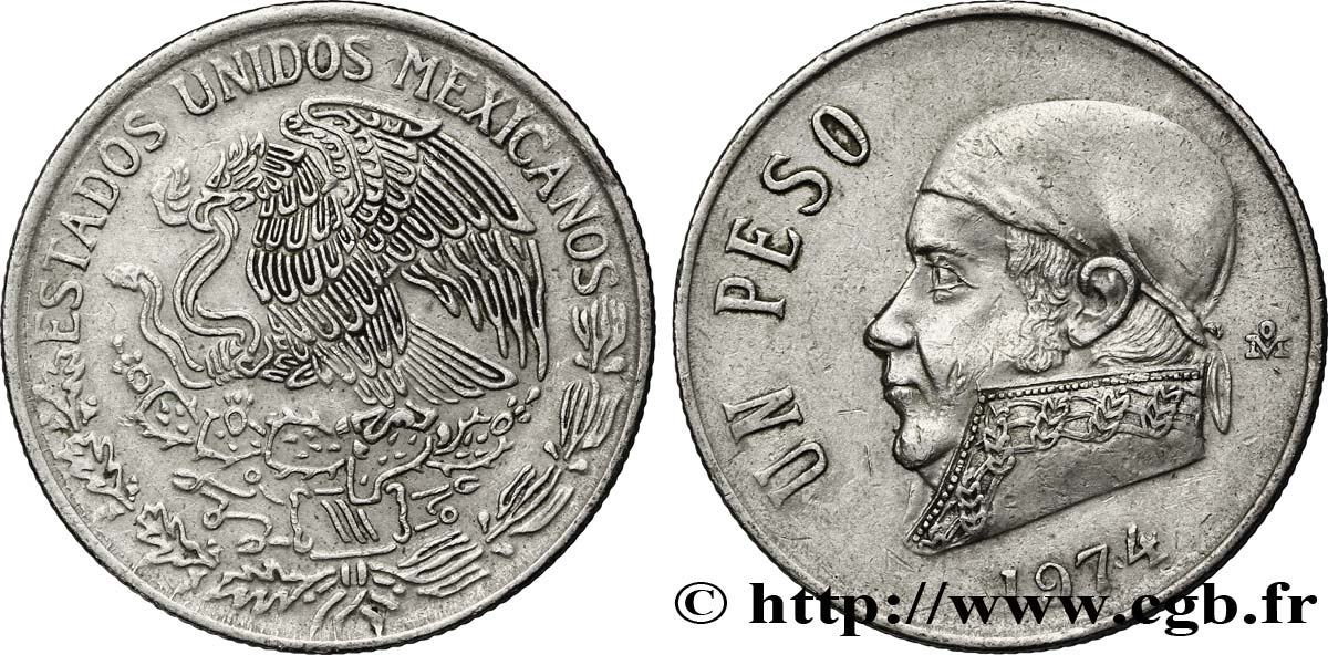 MÉXICO 1 Peso Jose Morelos y Pavon / aigle 1974 Mexico MBC 