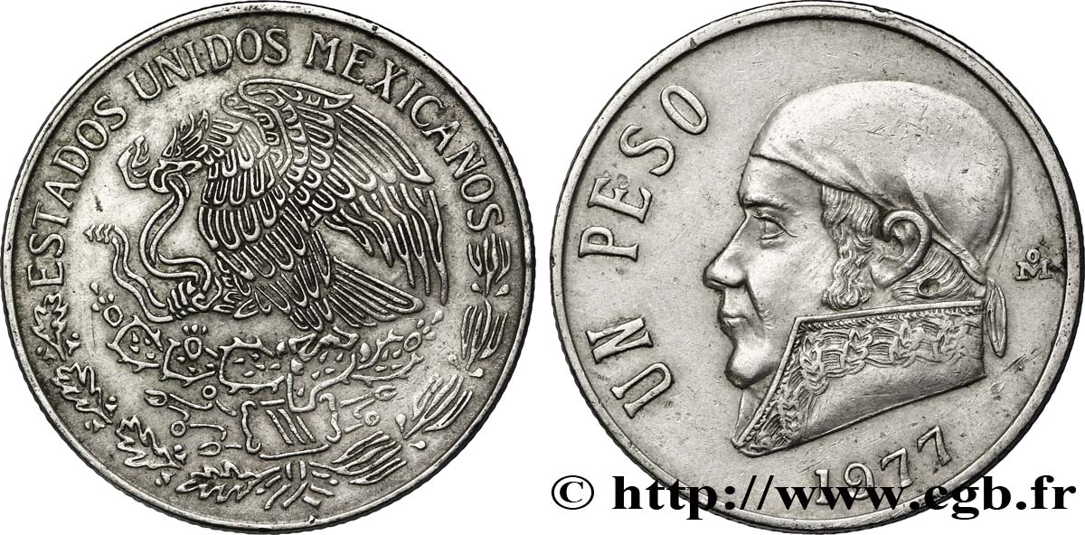 MESSICO 1 Peso Jose Morelos y Pavon / aigle 1977 Mexico BB 