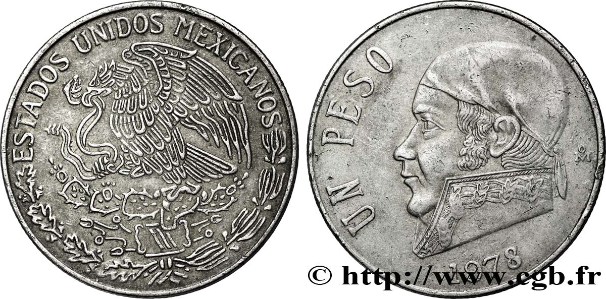 MÉXICO 1 Peso Jose Morelos y Pavon / aigle 1978 Mexico MBC 