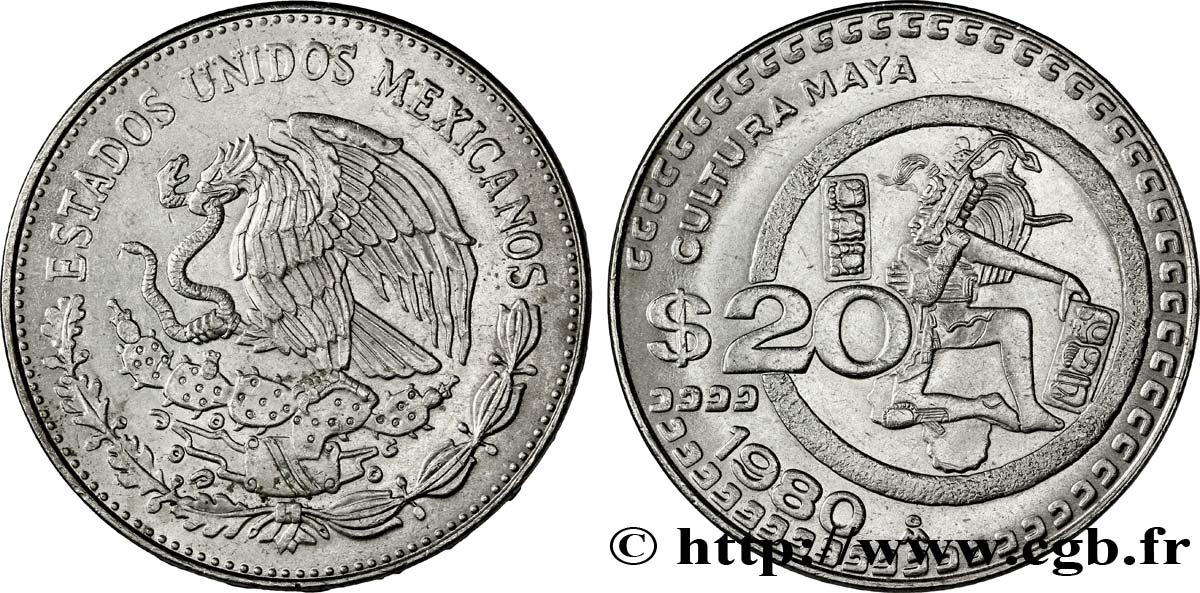 MEXICO 20 Pesos aigle / culture Maya 1980 Mexico AU 