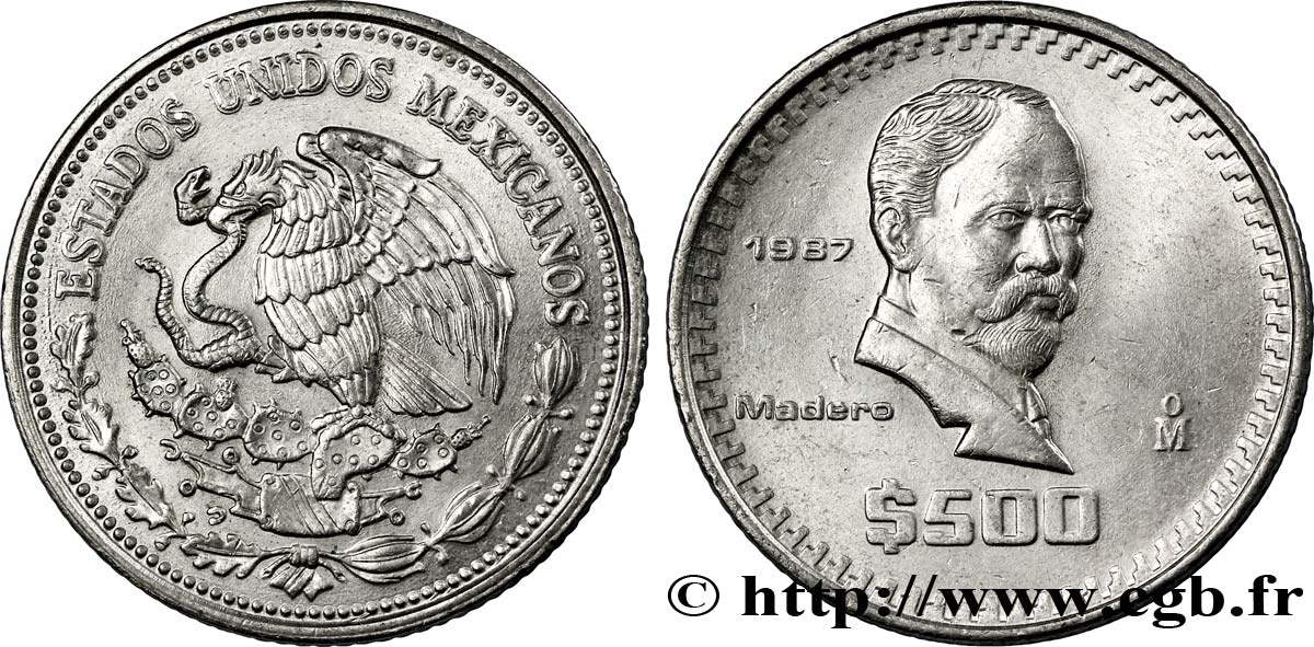 MÉXICO 500 Pesos Francisco Madero 1987 Mexico EBC 