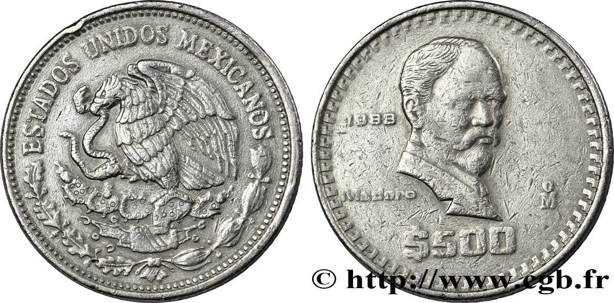 MEXICO 500 Pesos Francisco Madero 1988 Mexico XF 