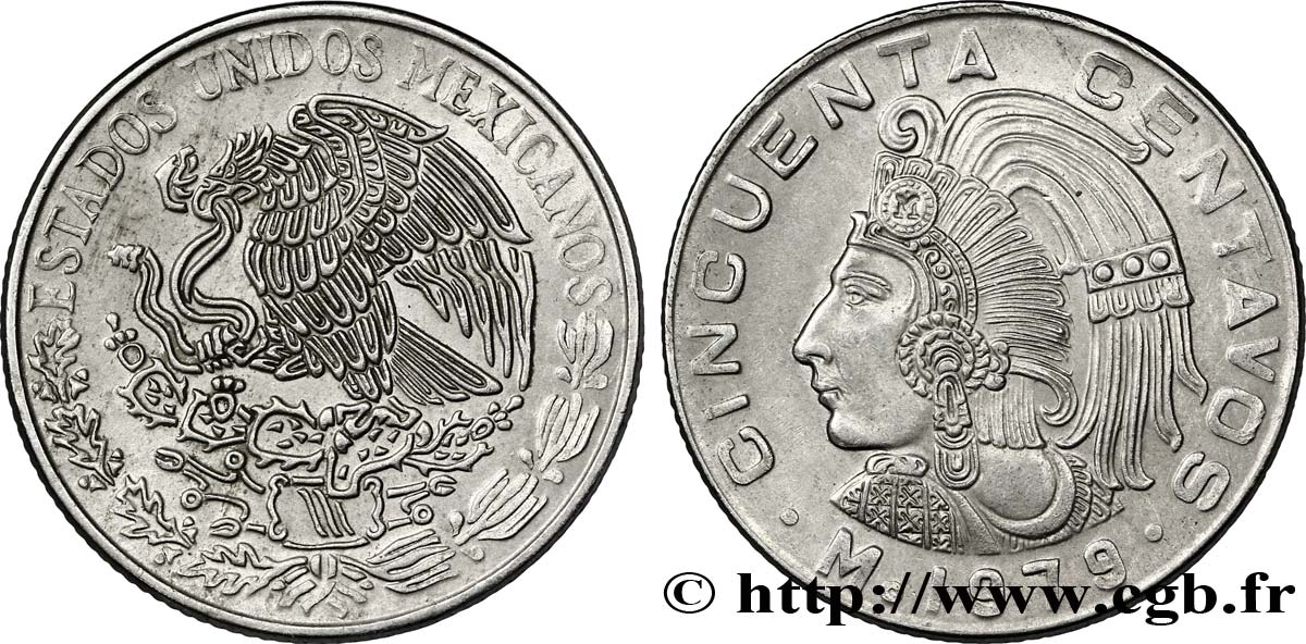 MÉXICO 50 Centavos aigle / roi Cuauhtemoc 1979 Mexico EBC 