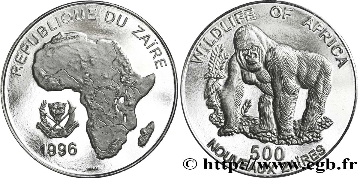 ZAIRE 500 Nouveaux Zaires Afrique / Gorille 1996  FDC 