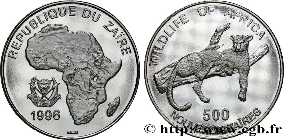 ZAÏRE 500 Nouveaux Zaires Afrique / léopard 1996  FDC 