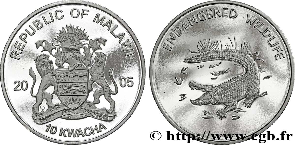 MALAWI 10 Kwacha série Faune en danger : emblème / crocodile 2005  ST 