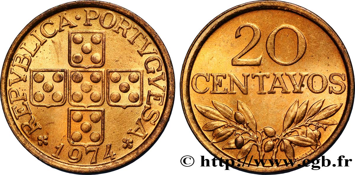 PORTUGAL 20 Centavos 1974  SC 
