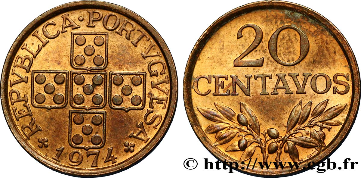 PORTUGAL 20 Centavos 1974  VZ 