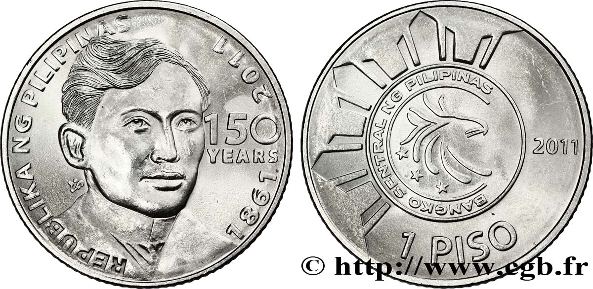 PHILIPPINES 1 Piso 150e anniversaire de la naissance de José Rizal 2011  SPL 