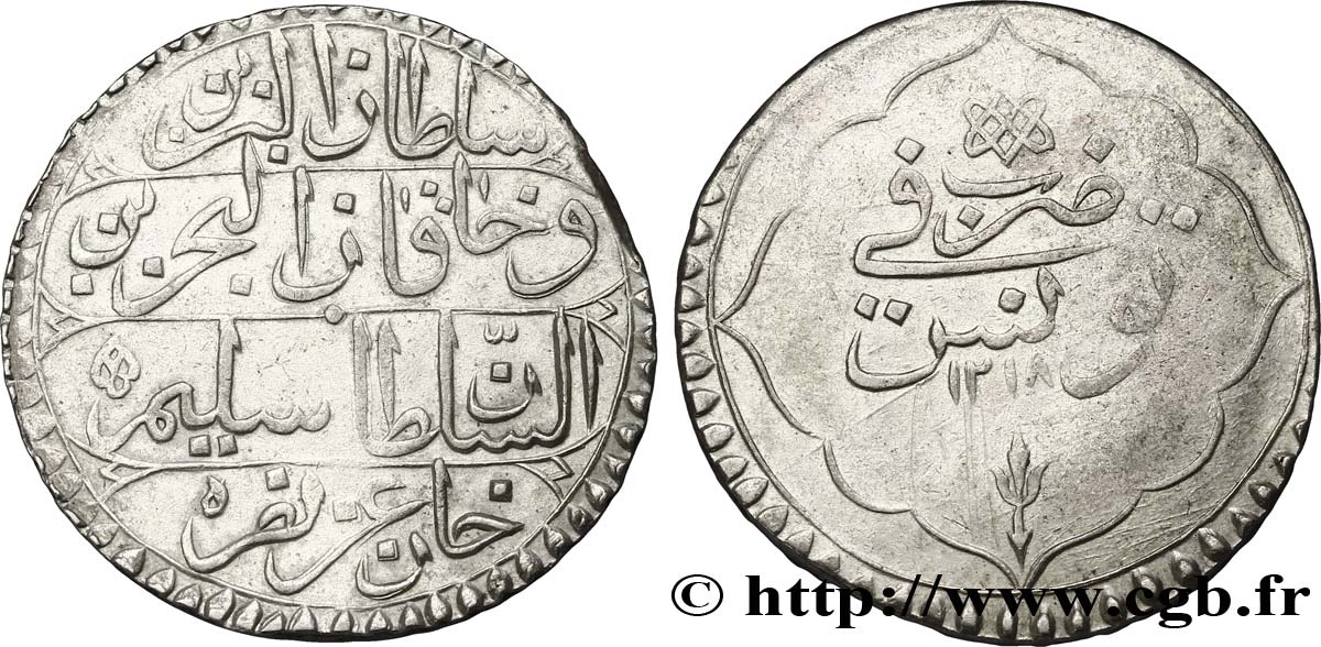 TUNESIEN 1 Piastre au nom de Mahmoud II an 1218 1803  SS 
