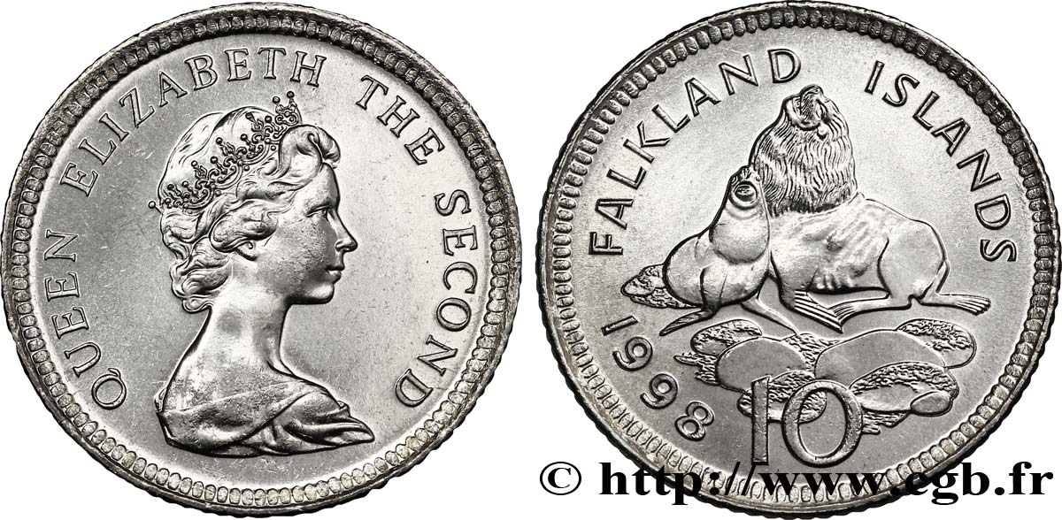ISOLE FALKLAND 10 Pence Elisabeth II / Otaries à fourrure des Falklands 1998  MS 