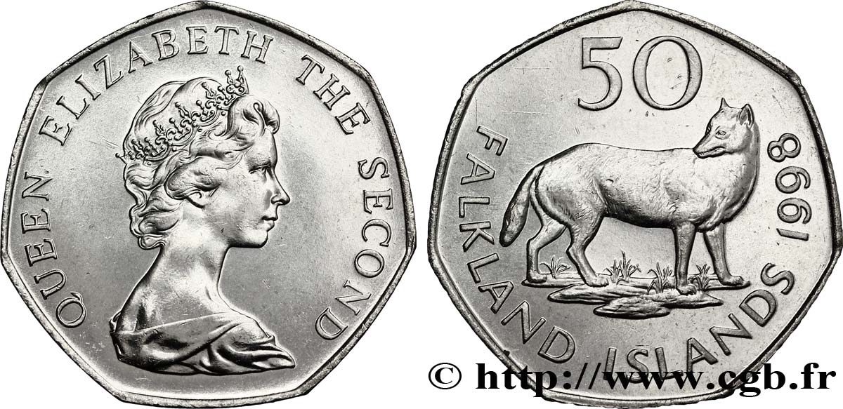 ISOLE FALKLAND 50 Pence Elisabeth II / renard des îles falkland 1998  MS 