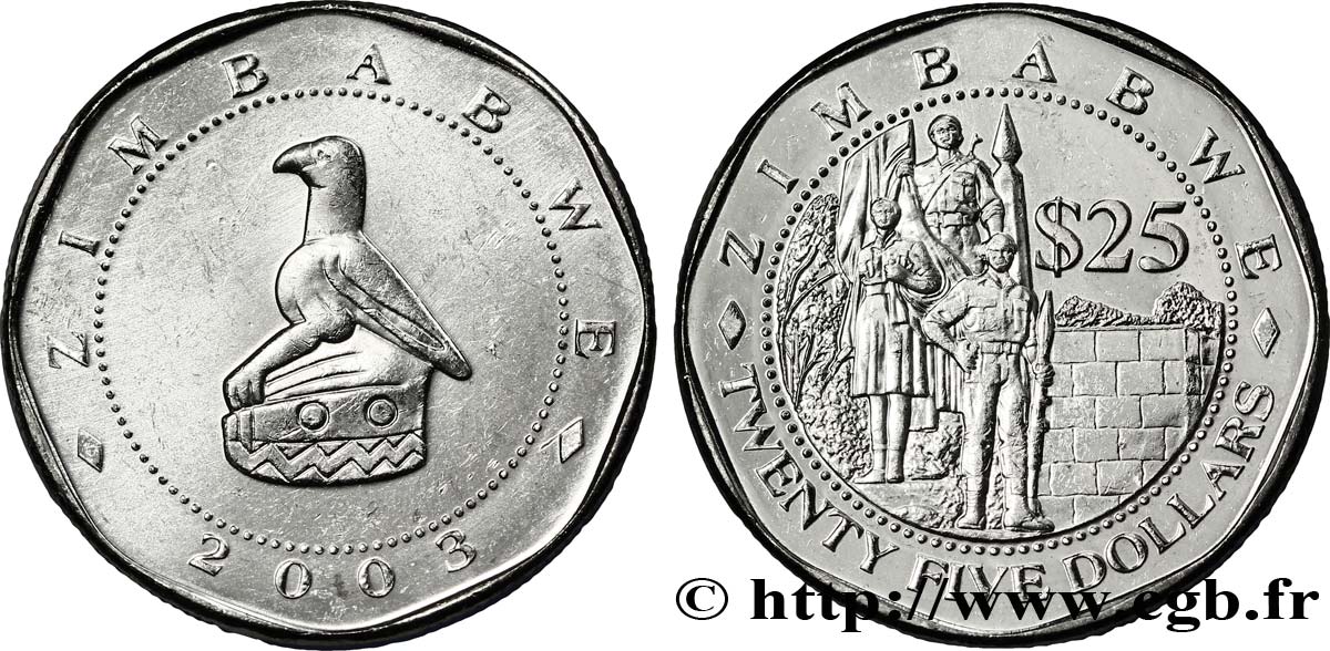 ZIMBABUE 25 Dollars emblème à l’aigle / Monument militaire 2003  SC 