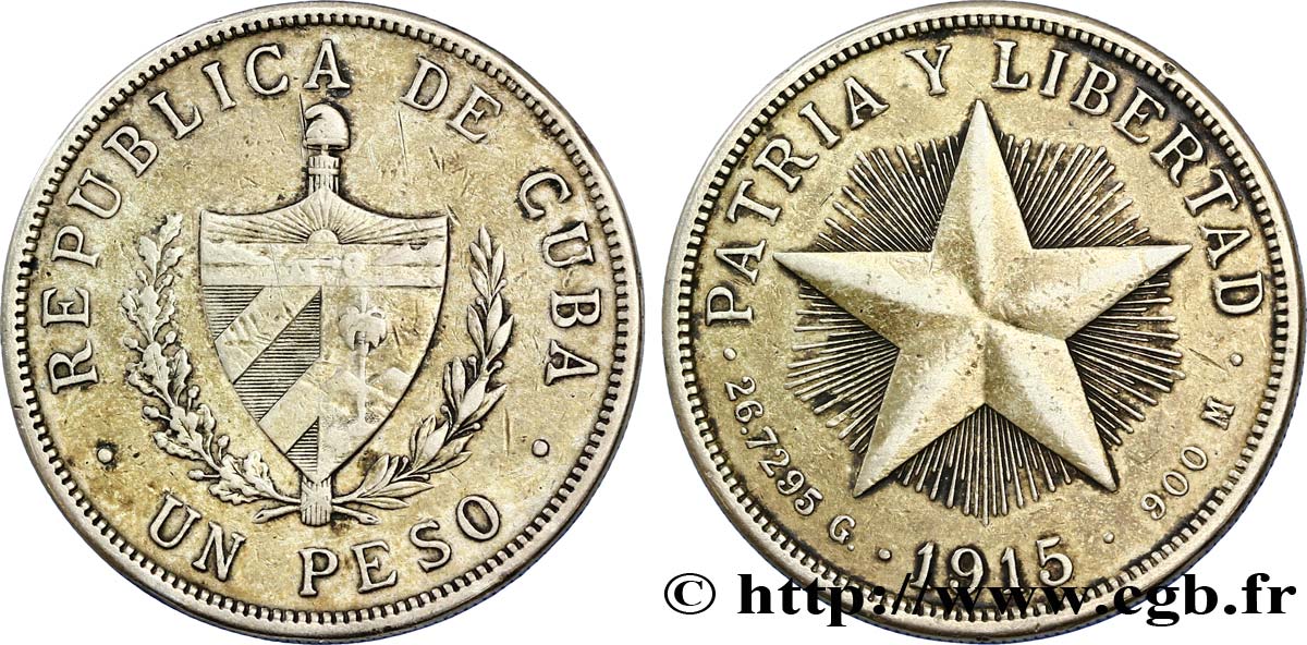 CUBA 1 Peso emblème / étoile 1915  MB 