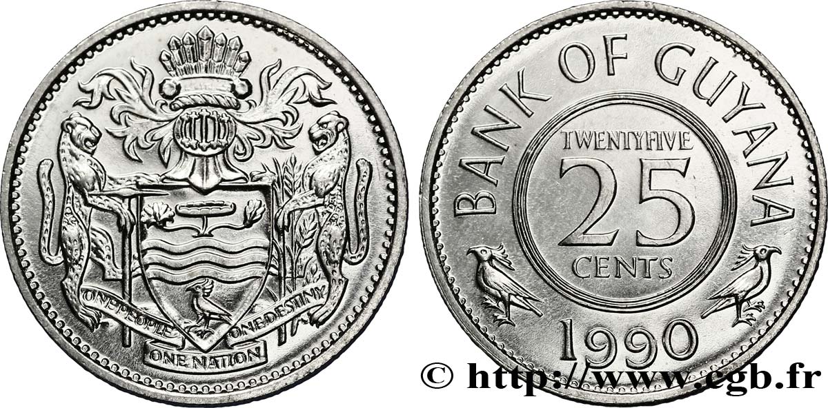 GUIANA 25 Cents armes du Guyana 1990  MS 