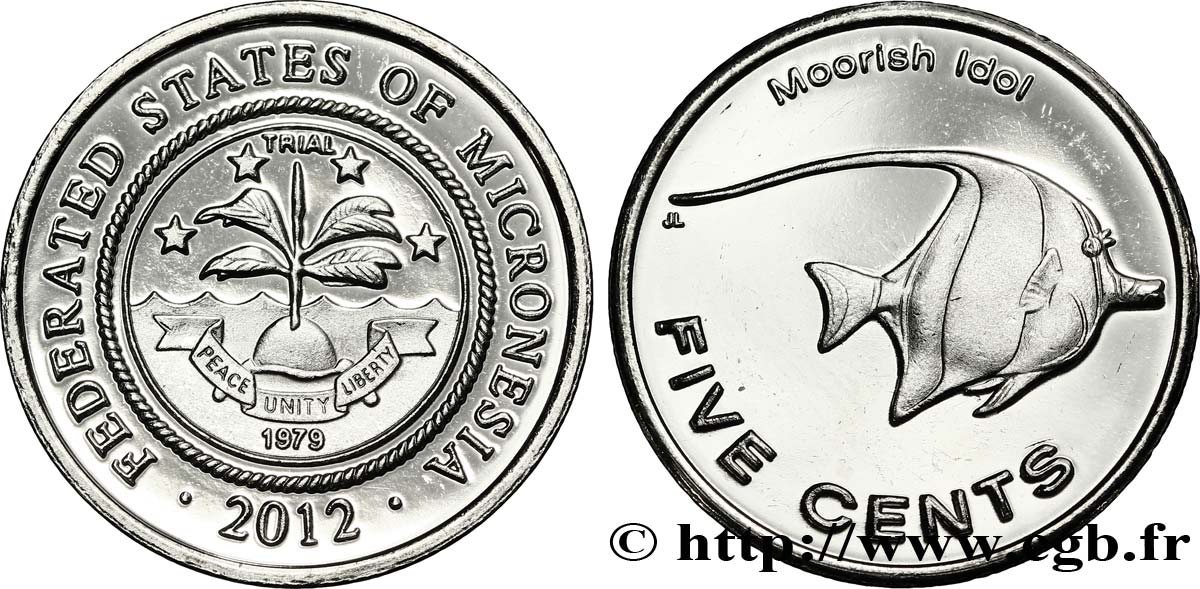 MIKRONESIEN 5 Cents emblème / poisson zancle cornu 2012  ST 