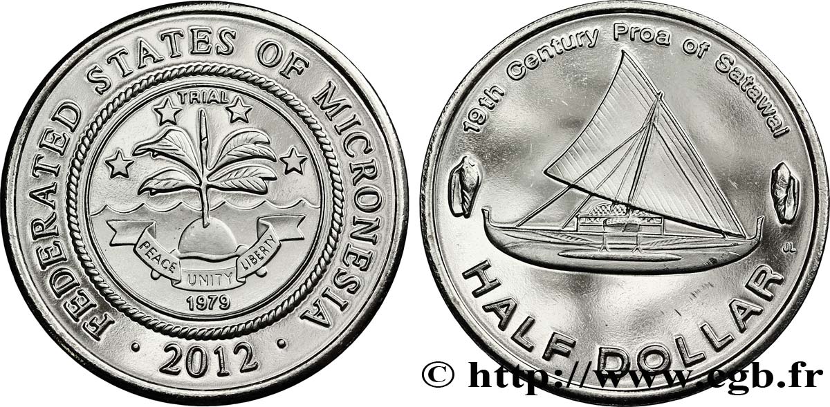 MICRONÉSIE 1/2 Dollar emblème / Voilier Proa de Satawal 2012  FDC 