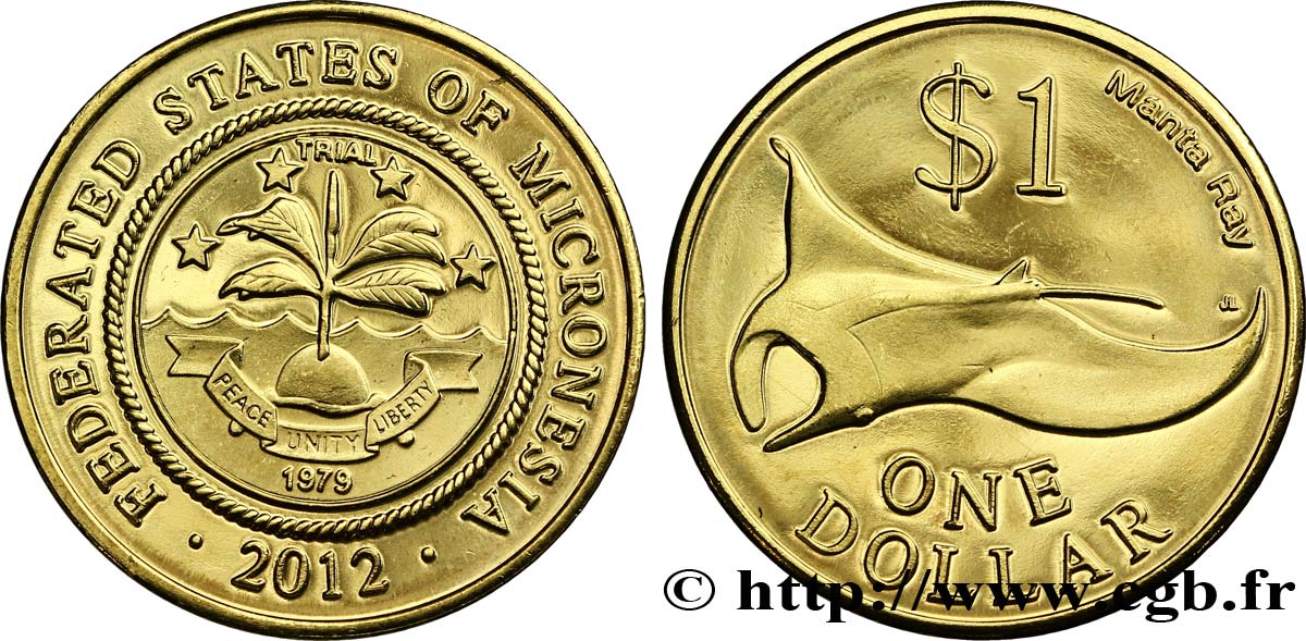 MICRONÉSIE 1 Dollar emblème / raie manta 2012  FDC 