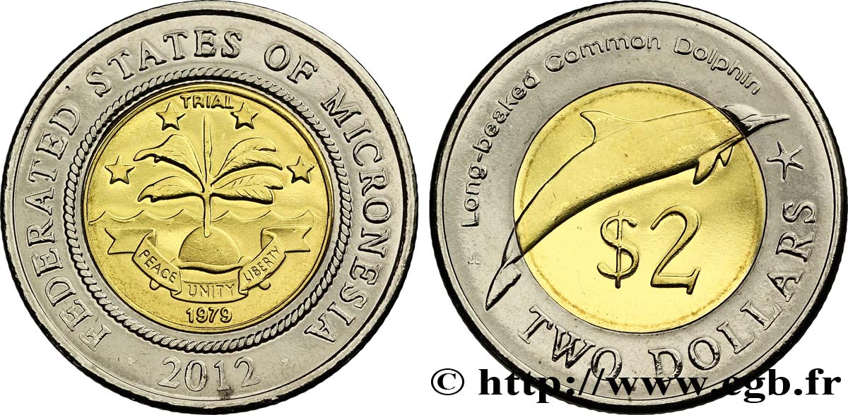 MICRONÉSIE 2 Dollars emblème / Dauphin 2012  FDC 