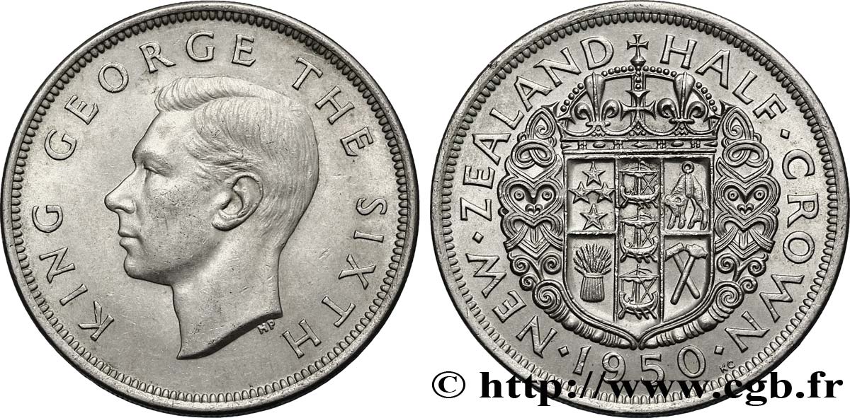 NEUSEELAND
 1/2 Crown Georges VI / armes couronnée 1950  VZ 