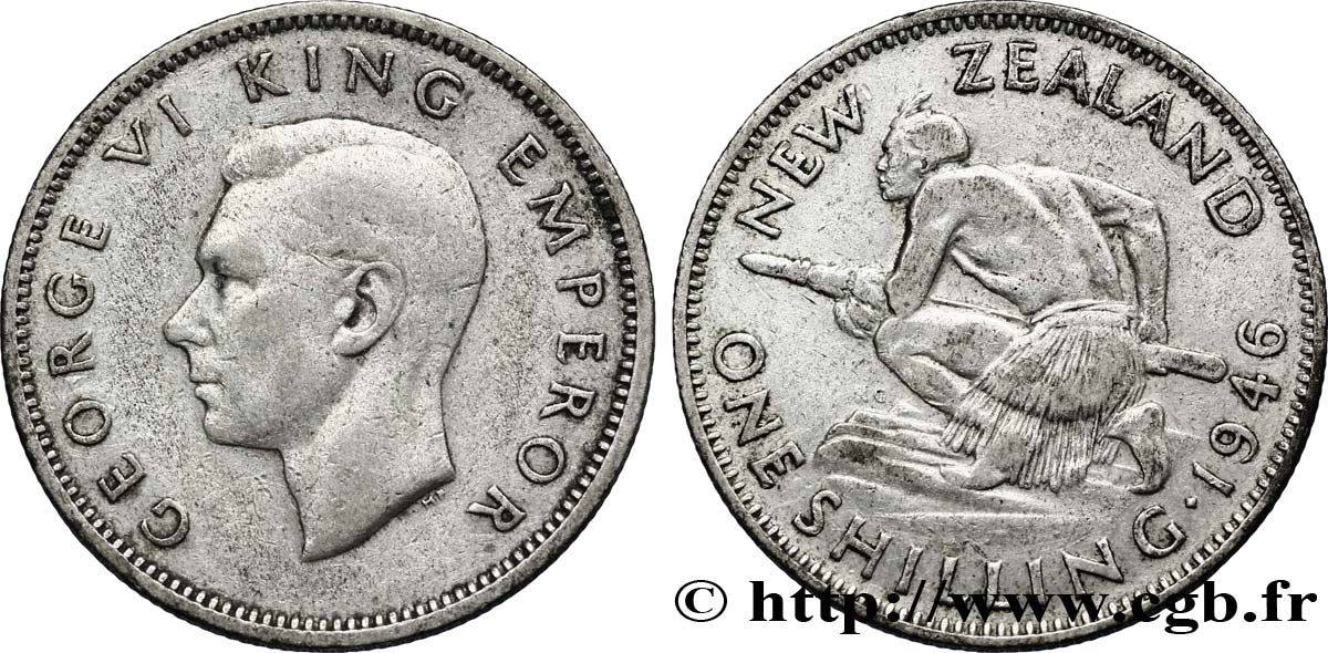 NEW ZEALAND 1 Shilling Georges VI / guerrier maori 1946  XF 
