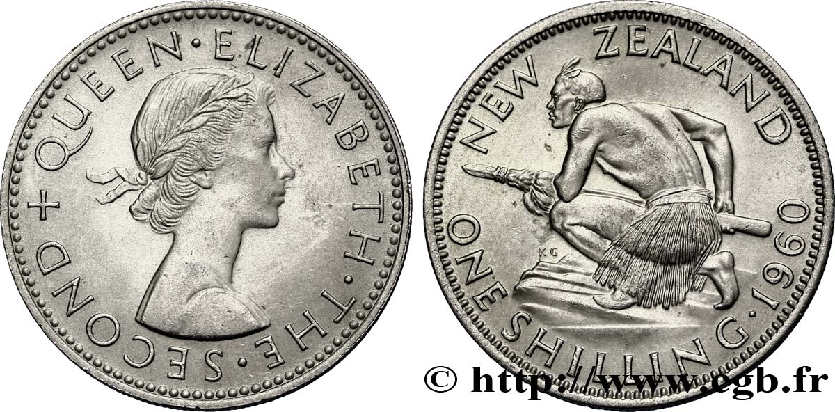 NEW ZEALAND 1 Shilling Elisabeth II / guerrier maori 1960  AU 