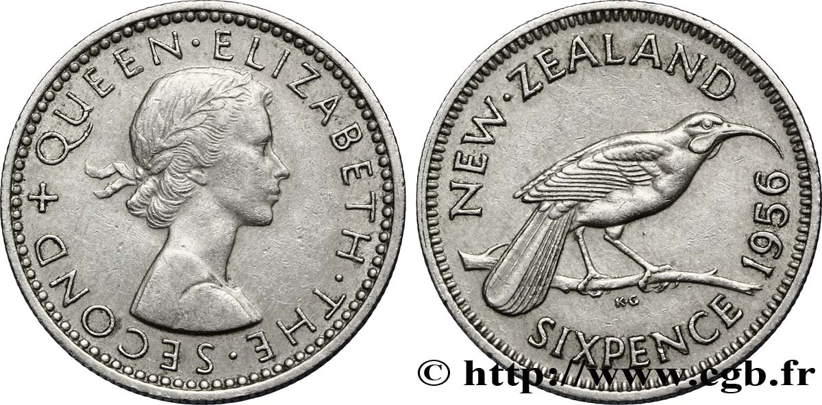 NOUVELLE-ZÉLANDE 6 Pence Elisabeth II 1956  SUP 