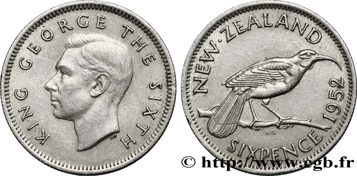 NOUVELLE-ZÉLANDE 6 Pence Georges VI 1952  SUP 