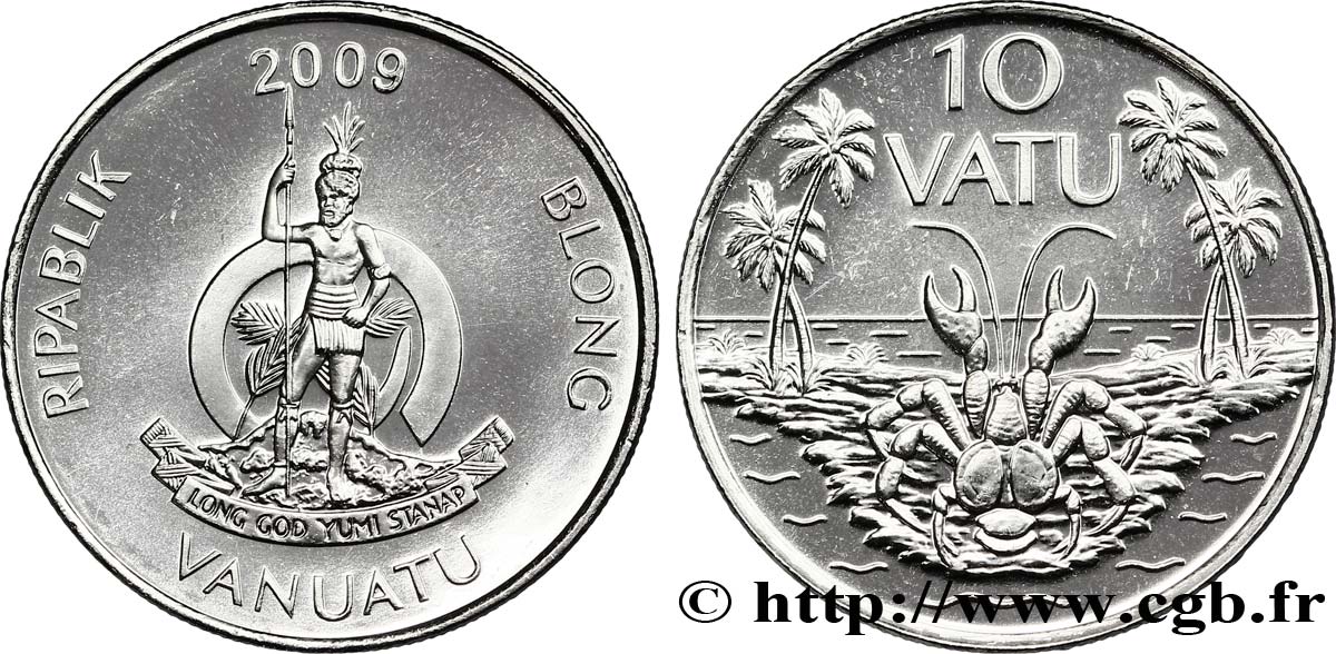 VANUATU 10 Vatu emblème national / palmiers et crabe 2009  MS 