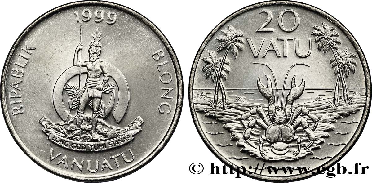 VANUATU 20 Vatu emblème national / palmiers et crabe 1999  MS 
