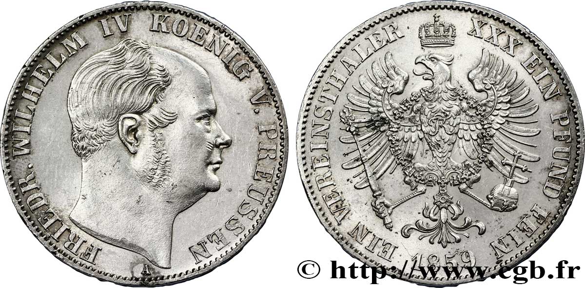 GERMANY - PRUSSIA 1 Thaler Frédéric-Guillaume IV / aigle 1859 Berlin AU 