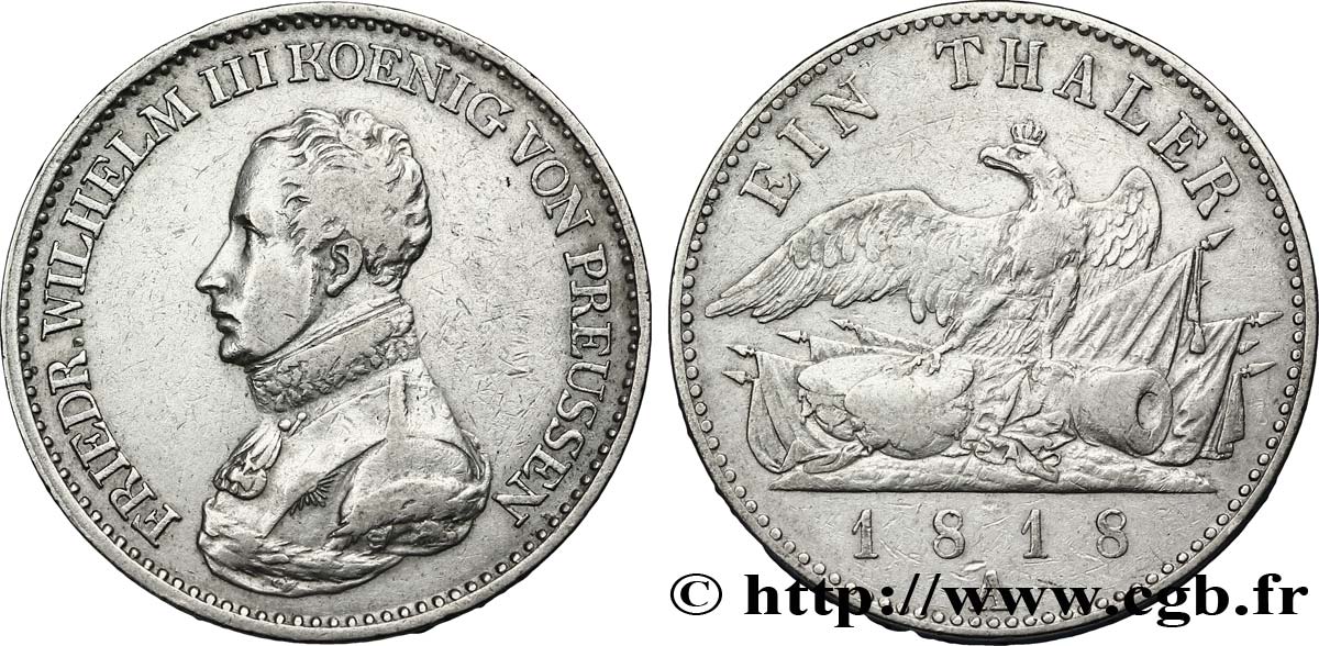 GERMANY - PRUSSIA 1 Thaler Frédéric-Guillaume III roi de Prusse / aigle 1818 Berlin VF 