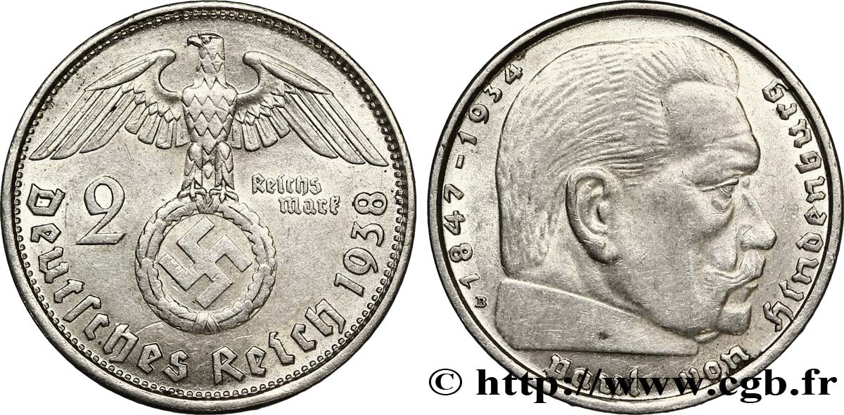 ALEMANIA 2 Reichsmark Maréchal Paul von Hindenburg 1938 Vienne - B EBC 
