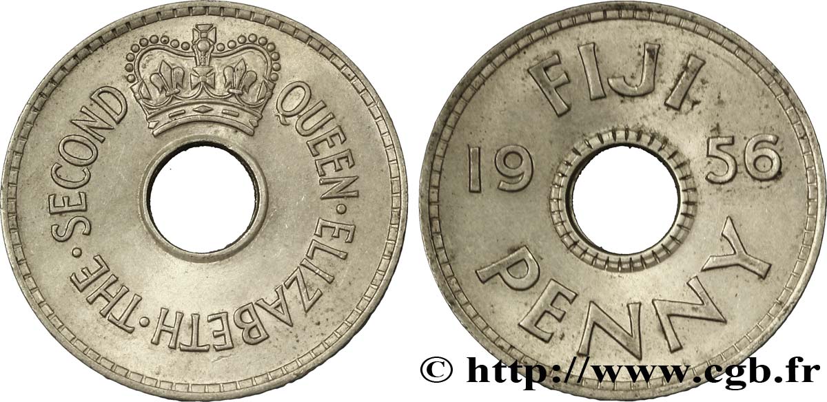 FIDSCHIINSELN 1 Penny frappe au nom de la reine Elisabeth II 1956  VZ 