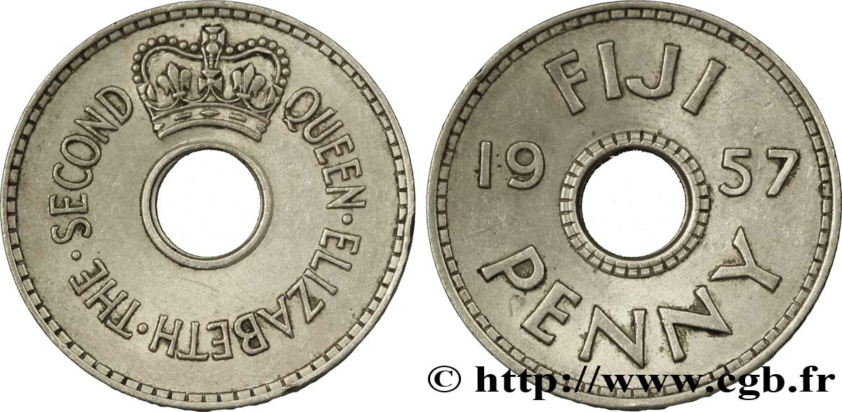 FIDSCHIINSELN 1 Penny frappe au nom de la reine Elisabeth II 1957  VZ 